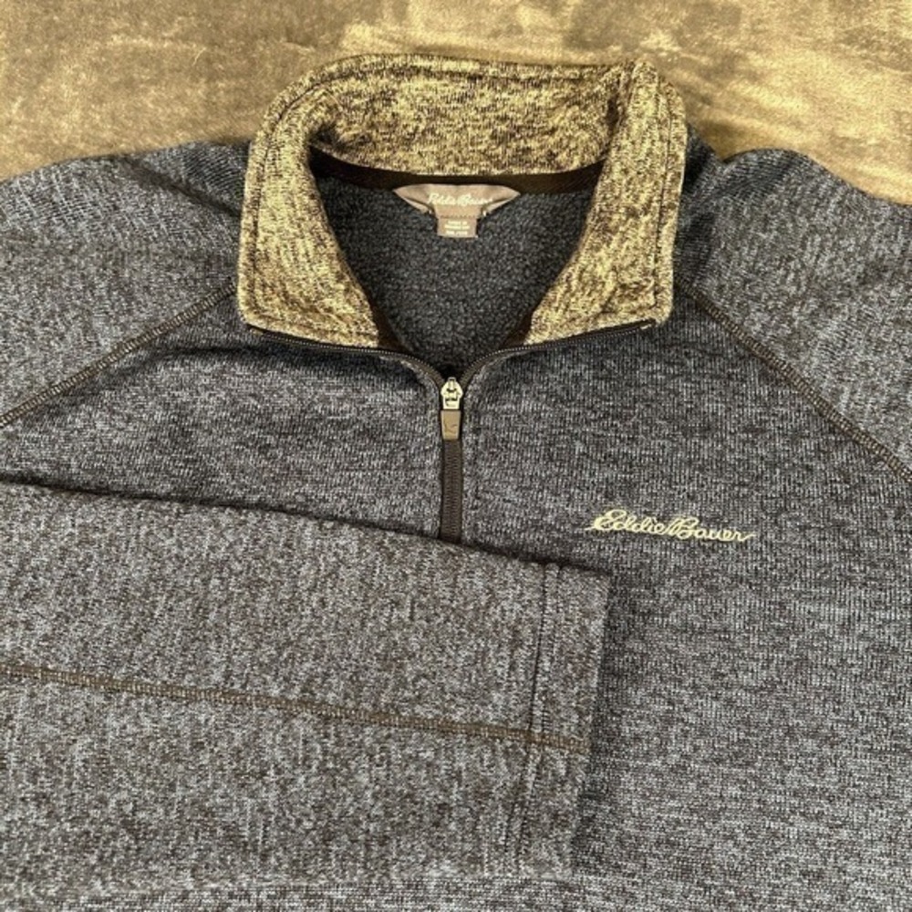 Eddie‎ Bauer Sweater Mens XXL 2XL Blue Gray Pullover Quarter Zip Sweatshirt